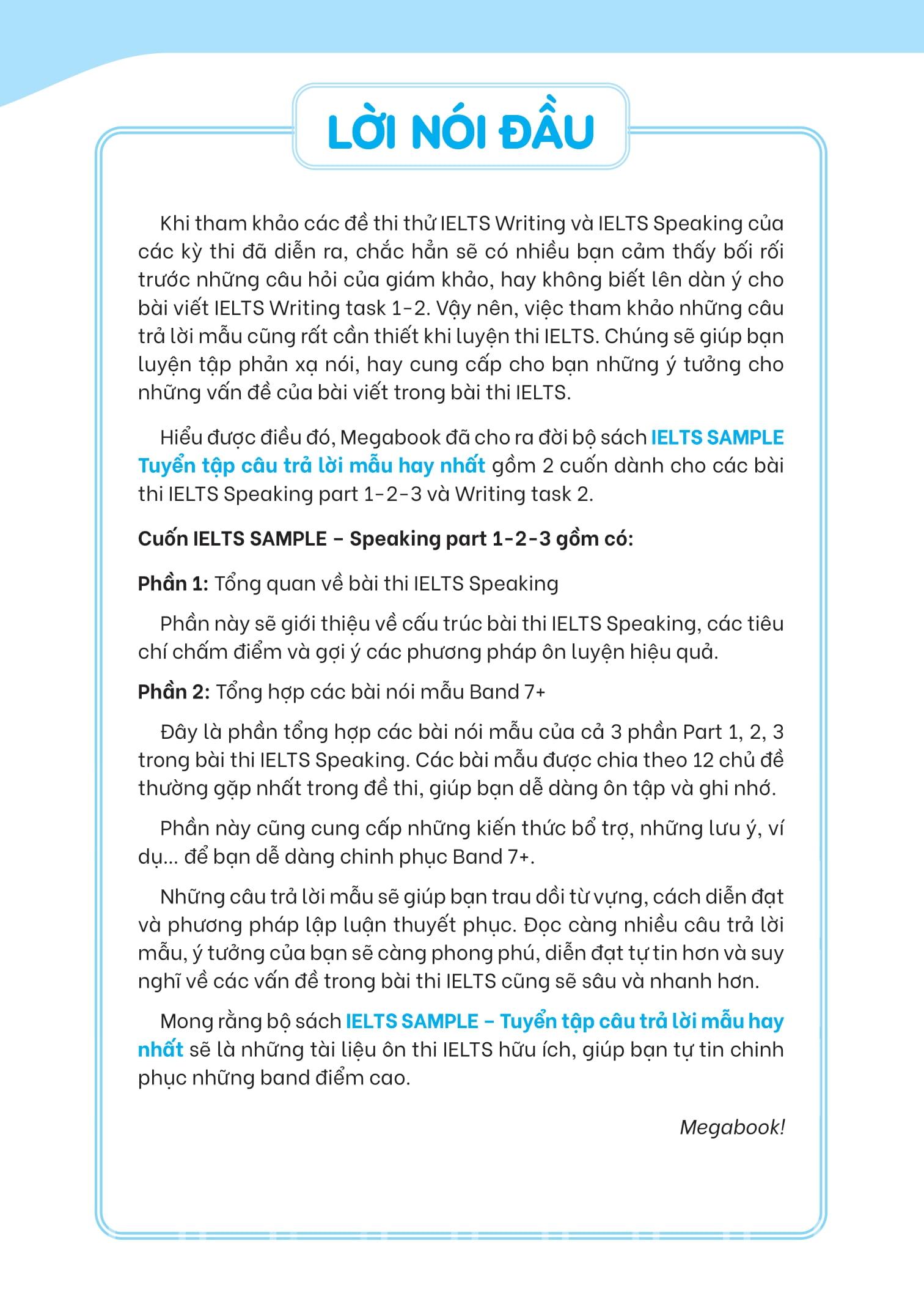 IELTS Sample Speaking Part 1-2-3 Tuyển Tập Câu Trả Lời Mẫu Hay Nhất