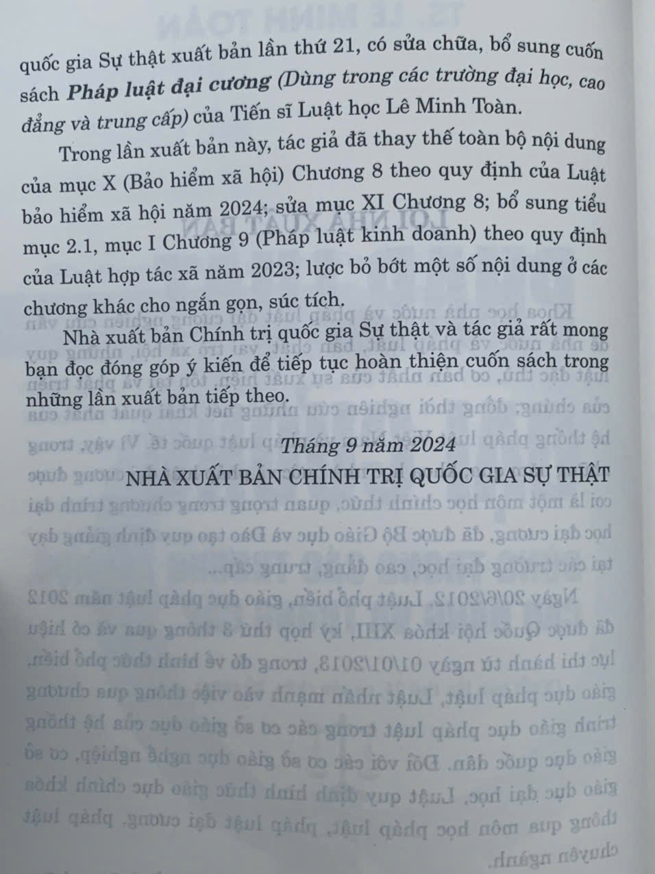Pháp luật đại cương dùng trong các trường ĐH, CĐ và trung cấp, xuất bản lần 19, sửa đổi, bổ sung