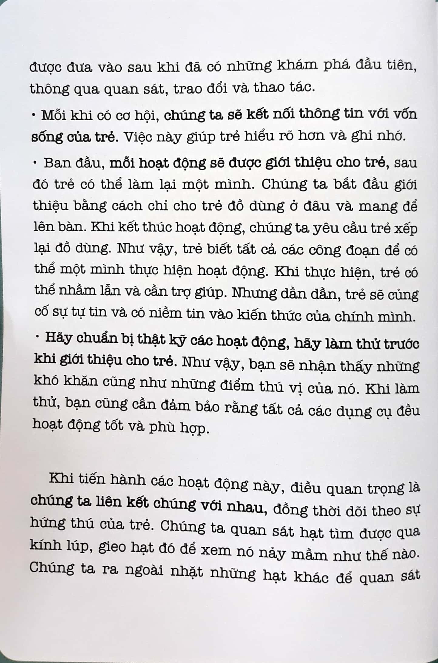 Học Montessori Để Dạy Trẻ Theo Phương Pháp Montessori - 100 Hoạt Động Montessori: Con Không Muốn Làm Cây Trong Lồng Kính