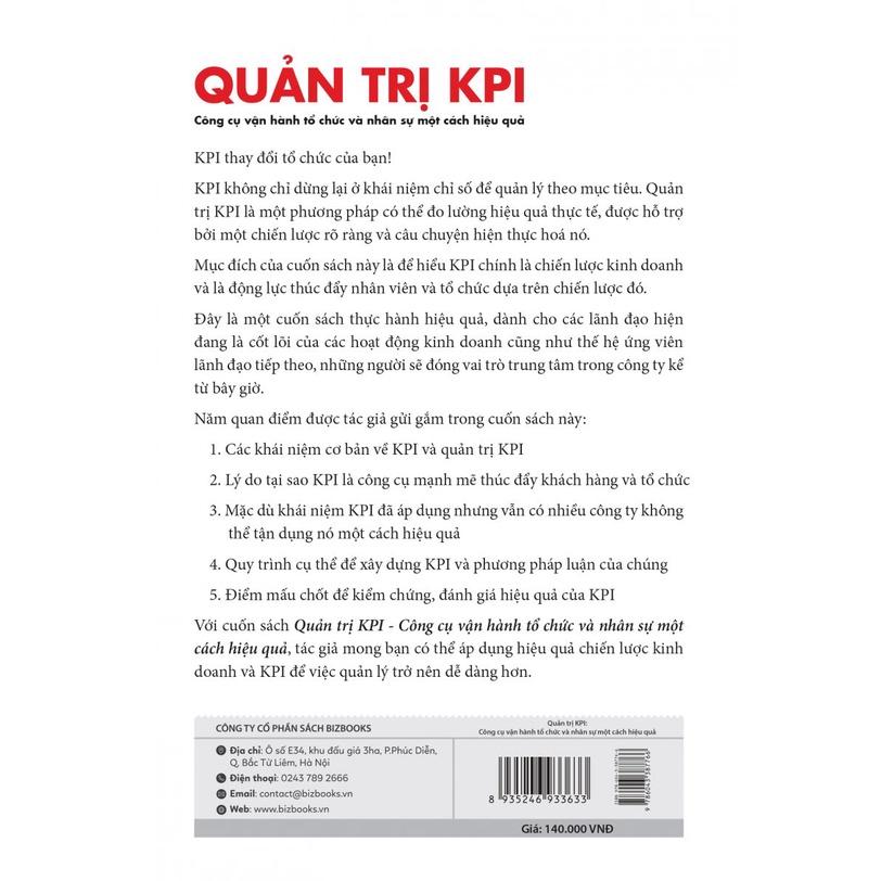 Sách Quản trị KPI: Công cụ vận hành và tổ chức nhân sự một cách hiệu quả - Bizbooks - BẢN QUYỀN