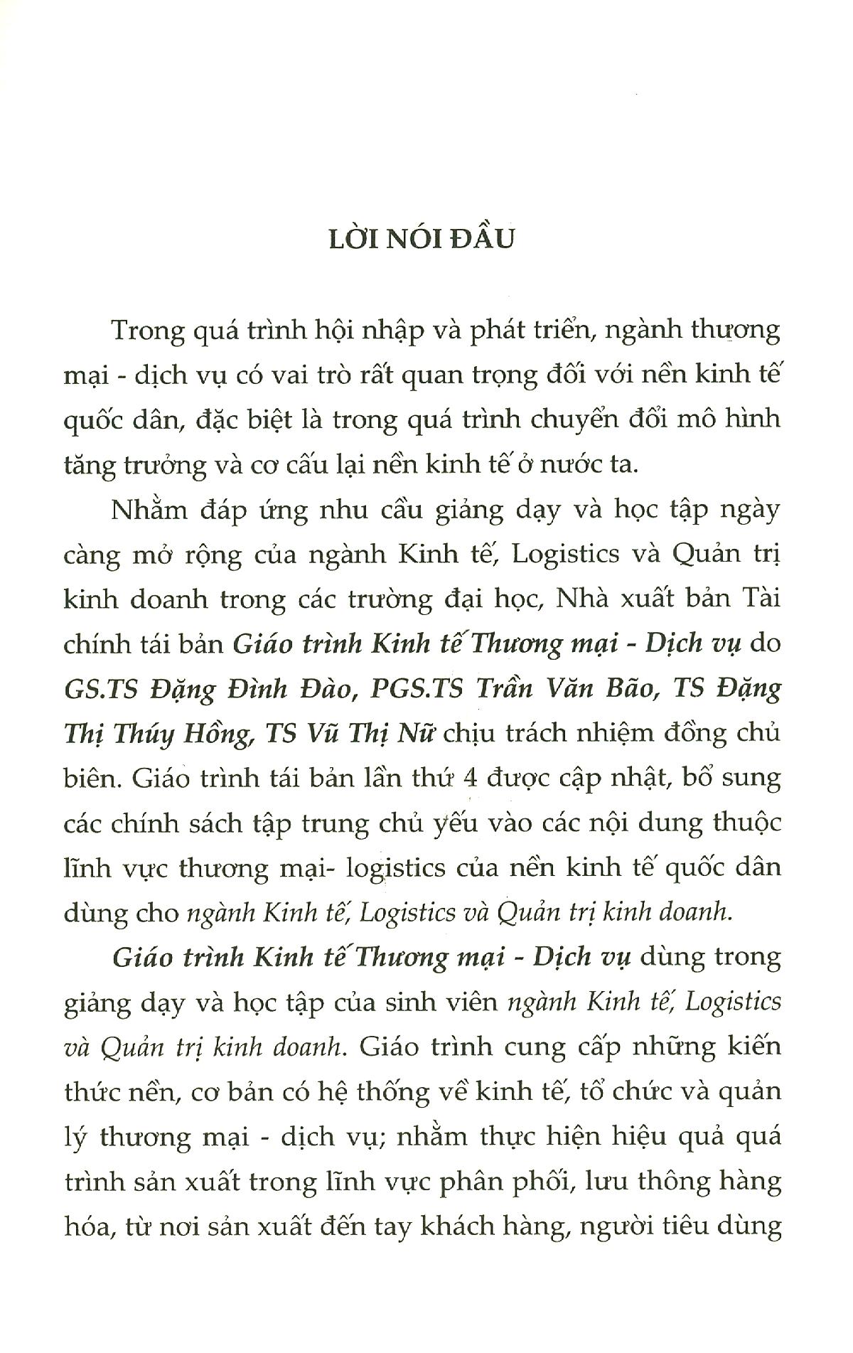 Giáo Trình Kinh Tế Thương Mại-Dịch Vụ (Dành Cho Ngành Kinh Tế, Logistics Và Quản Trị Kinh Doanh)