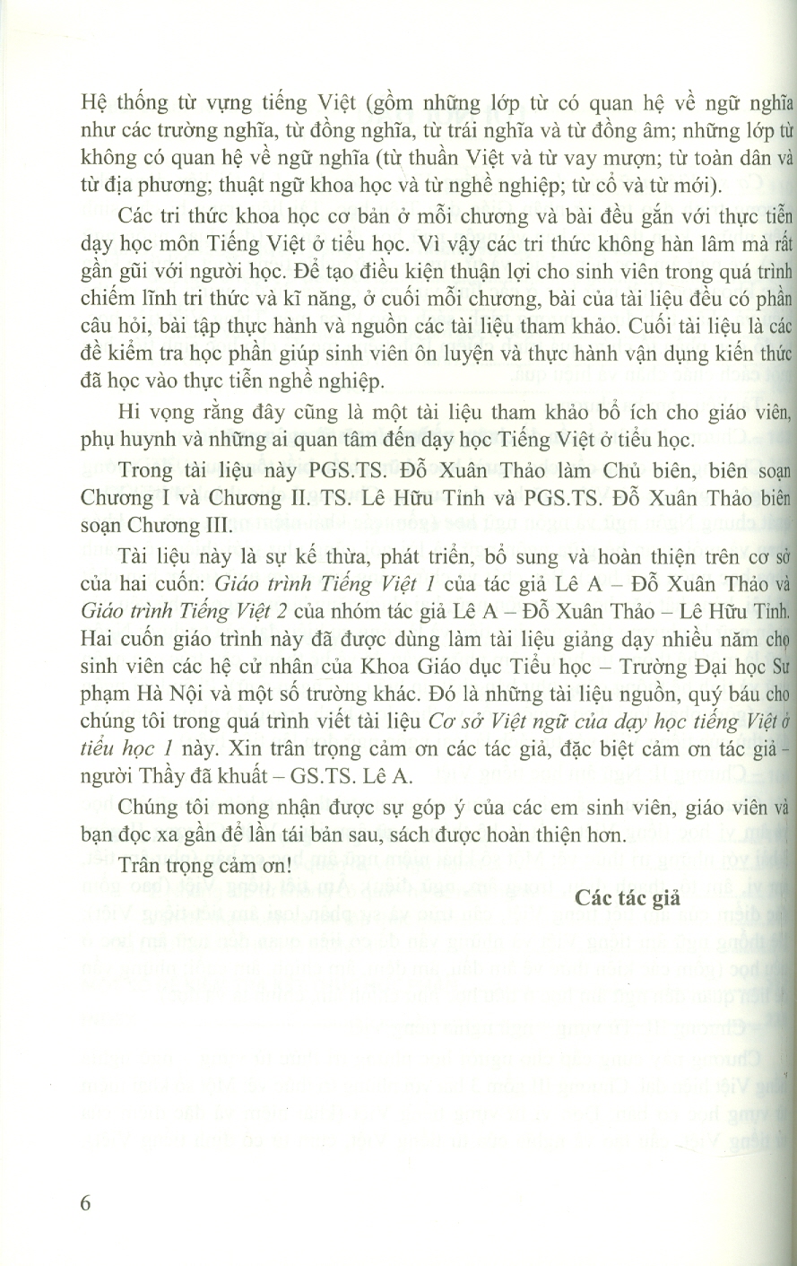 Cơ sở Việt ngữ của dạy học Tiếng Việt ở tiểu học 1 - Đỗ Xuân Thảo (Chủ biên), Lê Hữu Tỉnh
