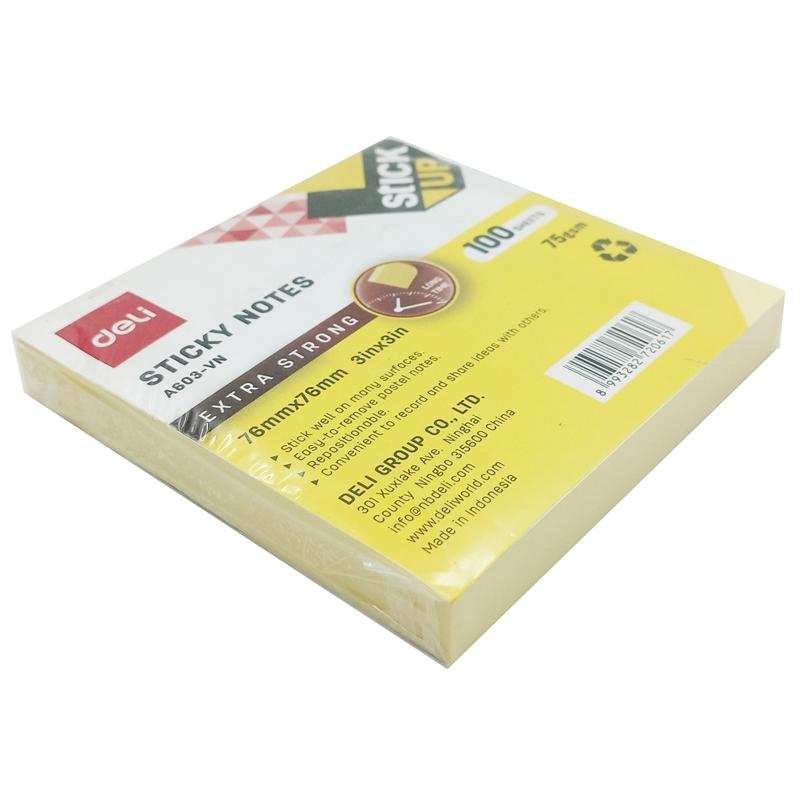 Giấy Note 76 x 76 mm 75gsm - Deli EA603 - Màu Vàng (100 Tờ)