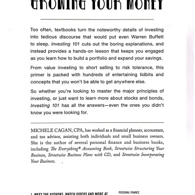 Investing 101: From Stocks and Bonds to ETFs and IPOs, an Essential Primer on Building a Profitable Portfolio (Adams 101) Hardcover – January 1, 2016 by Michele Cagan CPA (Author)