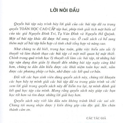 Bài Tập Toán Cao Cấp - Tập 2 - Phép Tính Giải Tích Một Biến Số