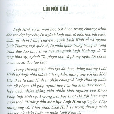 Hướng Dẫn Môn Học LUẬT HÌNH SỰ - Tập 1: Phần Chung