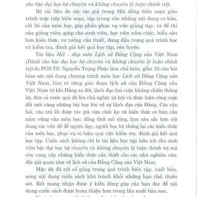 Hỏi - Đáp Môn Lịch Sử Đảng Cộng Sản Việt Nam (Dùng cho bậc đại học hệ chuyên và không chuyên lý luận chính trị) (Tài liệu theo bộ giáo trình mới nhất của Bộ Giáo dục và Đào Tạo)