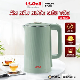 Ấm siêu tốc Gali GL-18A3 1.8L. Thiết kế 2 lớp cách nhiệt, Inox 304. Hàng chính hãng, bảo hành 24 tháng