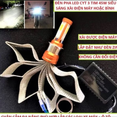 ĐÈN PHA LED 3 TIM SIÊU SÁNG LẮP XE MÁY ÔTÔ MẪU MỚI RA CHẤT LƯỢNG