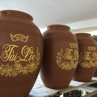 Hũ sành đựng rượu tài lộc Bát Tràng loại 30L