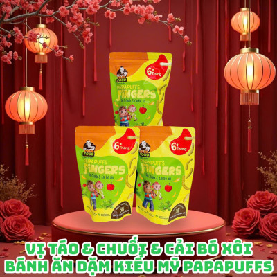 Bánh ăn dặm PAPAFOOD PAPAPUFFS Chuối & Táo & Cải Bó Xôi - 100% Ngũ Cố Hữu Cơ - Gói 30G