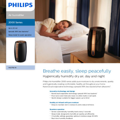 Máy Tạo Độ Ẩm Cao Cấp Philips HU2718/00 Hà Lan, Diện Tích 32㎡, Tích Hợp Hệ Thống Bốc Hơi Tiên Tiến, Công Nghệ NanoCloud - HÀNG NHẬP KHẨU
