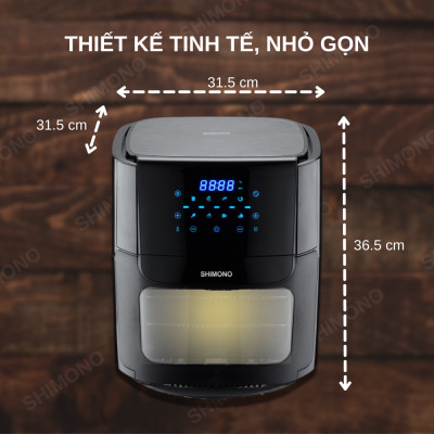 Nồi Chiên Không Dầu SHIMONO SM-AF1086T 10L 1800W Cao Cấp Tiêu Chuẩn FDA Hoa Kỳ, LFGB Đức Tặng Kèm Trọn Bộ 9 Phụ Kiện Hàng Chính Hãng