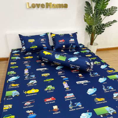 Ga chống thấm nước Cotton LoveMama mềm mại thoáng mát họa tiết xe ô tô