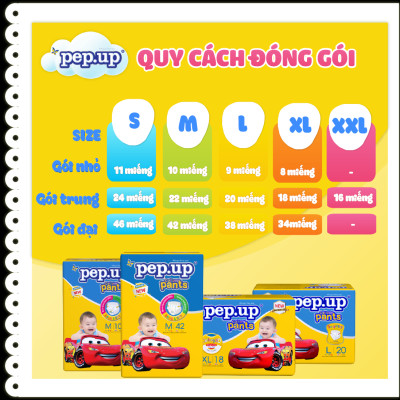Combo 2 gói Tã/Bỉm Quần Em Bé Pep.up Cottony 3D Gói Trung Siêu Mềm Mại, Siêu Khô Thoáng, Kháng Khuẩn