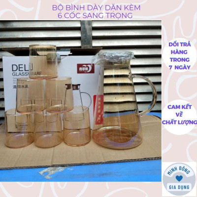 Set bình thủy tinh kèm 6 cốc sang trọng hiện đại dày dặn