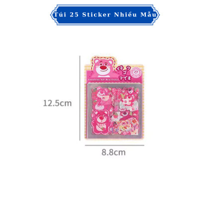 Túi 25 Tờ Sticker Sanrio, Gấu Dâu, Cinnamoroll, Thỏ Tai Hồng (Đã Cắt Sẵn) 