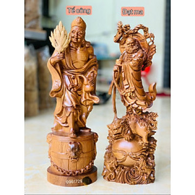 Combo cặp tượng tế công và tượng đạt ma sư tổ bằng gỗ bách xanh thơm nức kt 40×12×11cm