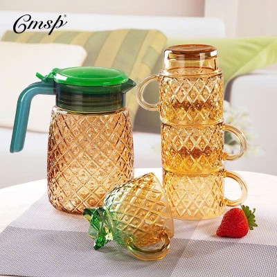 Bộ Bình 4 Cốc Ly Thủy Tinh Hình Quả Dứa Màu Hổ Phách, Bình Chịu Nhiệt Tốt, Trang Trí - HÀNG CHÍNH HÃNG MINIIN