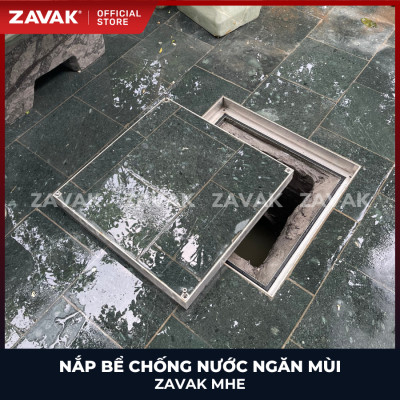 Nắp bể ngầm Zavak MHE-60 KT60x60cm, chống nước, ngăn mùi, lát gạch 1.2cm, chịu tải xe 1.2tấn, inox 304