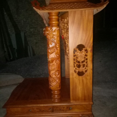 Bàn thờ thổ địa ,ông thần tài bằng gỗ hương kt 48×57cm