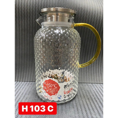 Bình thủy tinh đựng nước vân nhám chịu nhiệt lên tới 400 độ C dáng tròn cao nắp inox 1.8L- ANTH235