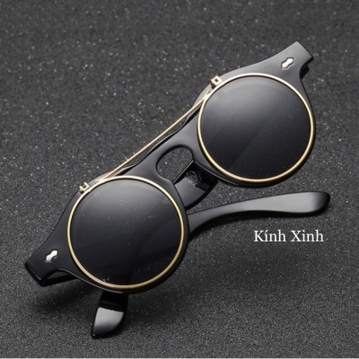 Kính râm cận Mắt Tròn 2 Tròng Lật 2 Lớp Mở Nắp Siêu Đa Năng