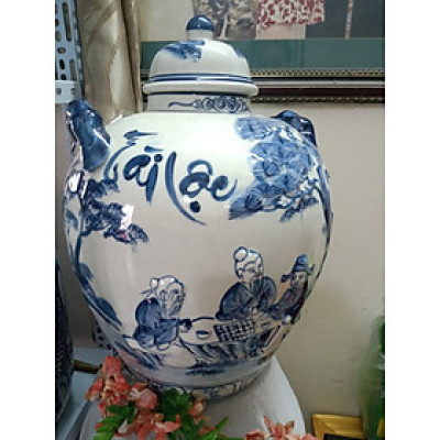 Hũ đựng rượu vẽ cảnh gốm sứ Bát Tràng