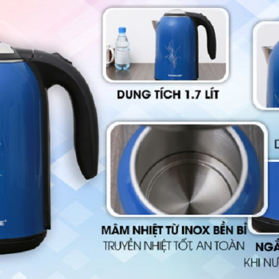 Bình Ấm Siêu Tốc Điện Inox 2 Lớp Sunhouse SHD1382 - Màu Ngẫu Nhiên - Chính Hãng