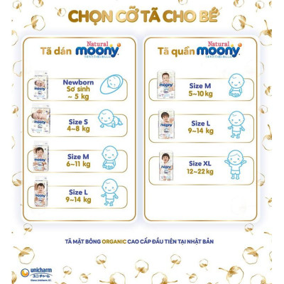 Tã bỉm dán Moony Natural L38 (9-14kg)
