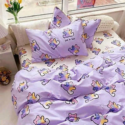 Bộ vỏ chăn ga gối cotton poly Lidaco decor phòng ngủ vintage các mẫu con vật hoạt hình