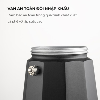 Bình moka nhôm 2 cup 90ml màu đen CAFE DE KONA