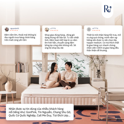 Nệm Hybrid Ru9 25cm - Công Nghệ Mới Kết Hợp Túi Lò Xo Và Foam | Tùy Chọn Độ Êm | 4 Kích Thước