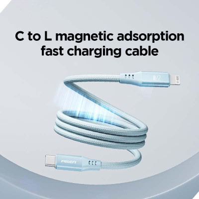 Cáp Sạc Nhanh Pisen Quick Magipi Magloop Lightning USB-C 27W 1m - Màu Xanh