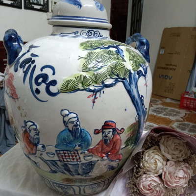 Chum đựng rượu gốm sứ Bát Tràng vẽ cảnh loại 20L