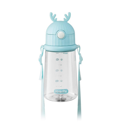 Bình nước có ống mút, có dây đeo Goki Rudy 450ml nắp xừng hươu ngộ nghĩnh - Hàng xuất Nhật