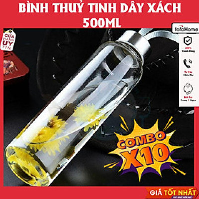 Combo 10 Bình Nước Thủy Tinh Có Dây Xách Dung Tích 500ml