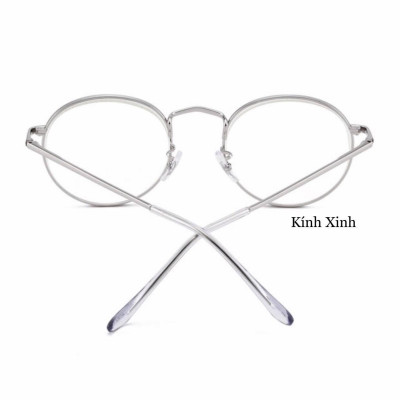 Gọng Kính Cận, Kính Giả Cận Mắt Tròn Unisex Kim Loại + Tặng Phụ Kiện Hộp Đựng, Khăn Lau