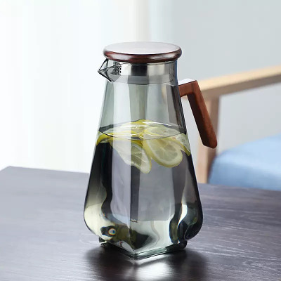 Bình Nước Thủy Tinh Tay Cằm và Nắp Gỗ thể Tích 1500ml