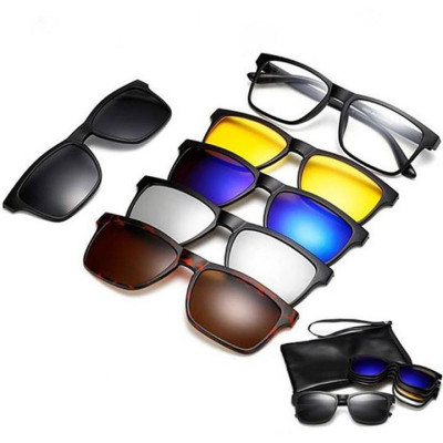 Bộ Kính Cận Râm 5 Tròng Râm Mắt Vuông Gọng Nhựa Đen Cao Cấp