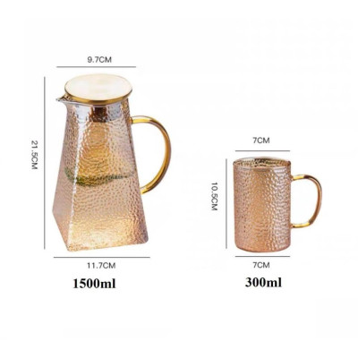 BỘ BÌNH THỦY TINH ĐỰNG NƯỚC UỐNG CHỊU NHIỆT CAO CẤP LÊN TỚI 400 ĐỘ C KÈM 6 CỐC QUAI KHAY VÀ GIÁ ÚP