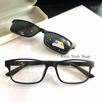 Kính Râm Cận, Gọng Kính Cận, Kính 2 Tròng Đa Năng 2in1 Mắt Vuông Nhỏ Gọng Nhựa