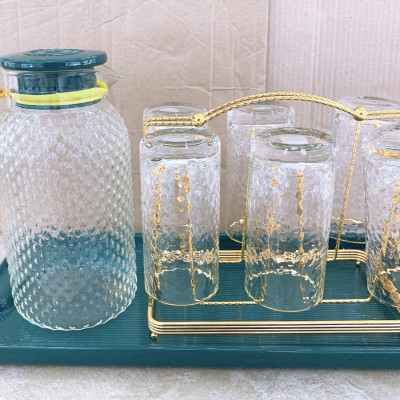 BỘ  BÌNH ĐỰNG NƯỚC KALANDI KÈM 6  LY THỦY TINH DÁNG CAO , GIÁ TREO CỐC VÀ KHAY SỨ XANH CỔ VỊT - ANTH253