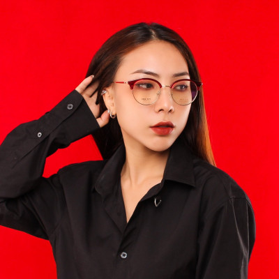 Gọng kính nữ giả cận nhựa phối càng kính hợp kim siêu nhẹ siêu bền - TRHK 9272