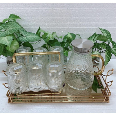 COMBO BỘ BÌNH CỐC THỦY TINH UỐNG NƯỚC CHỊU NHIỆT CAO CẤP LÊN ĐẾN 400 ĐỘ C ( CỐC 300ML, BÌNH BẦU )