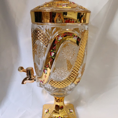 BÌNH THỦY TINH ĐỰNG NƯỚC UỐNG CÓ VÒI VẶN CAO CẤP HOA KHẢM VÀNG VÀNG - ANHT688 - GIAO HOA VĂN NGẪU NHIÊN