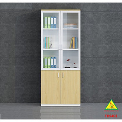 Tủ hồ sơ, tủ tài liệu, tủ văn phòng gỗ MDF cánh kính THS401 - Nội thất lắp ráp Viễn Đông adv