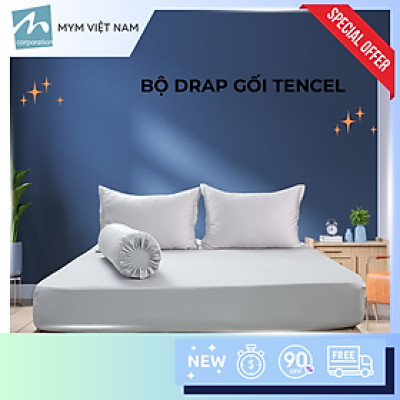 Bộ drap gối MYM chất liệu vải Tencel màu kích thước 1m6, 1m8