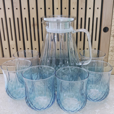 BỘ BÌNH ĐỰNG NƯỚC KÈM 6 CỐC THỦY TINH CAO CẤP CRYSTAN MÀU XANH NƯỚC BIỂN