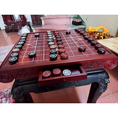 Bộ bàn cờ tướng chân cuốn thư ,có ngăn kéo bằng gỗ hương  + quân cờ gỗ trắc  